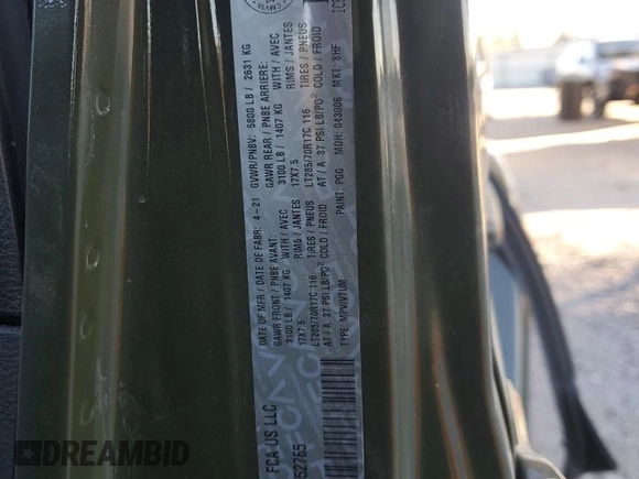 2021 Jeep Wrangler Unlimited Rubicon с VIN 1C4HJXFN6MW652765, выставлен на аукционе Copart как лот 81967164 с пробегом 52 380 миль миль и Списание • Salvage title. История ставок и продаж доступна на DreamBid. Изображение 13.