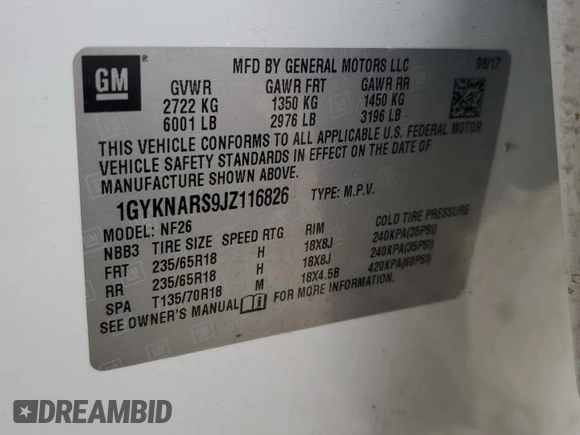 2018 Cadillac XT5 FWD with VIN 1GYKNARS9JZ116826, listed as a Copart auction lot 54581415 with 92,069 mi miles and Salvage title. Bid and sale history available at DreamBid. Image 13.