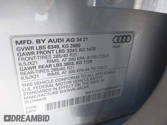 2021 Audi Q7 Premium Plus z VIN WA1LXAF74MD036771, wystawiony jako IAAI lot #42125819 z przebiegiem 20 495 mil mil oraz . Historia ofert i sprzedaży dostępna na DreamBid. Obrazek 9.