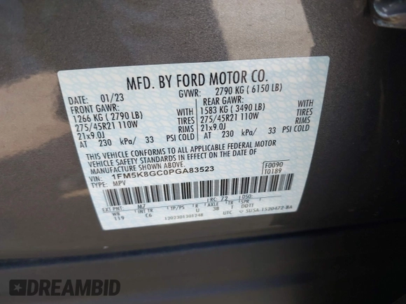 2023 Ford Explorer ST with VIN 1FM5K8GC0PGA83523, listed as a IAAI auction lot 42024282 with 10,966 mi miles. Bid and sale history available at carsss.com. Image 9.