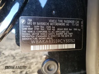 2009 BMW 7 Series 750i with VIN WBAKA83559CY33152, listed as a Copart auction lot 83770114 with 126,610 mi miles and Salvage title. Bid and sale history available at DreamBid. Image 14.