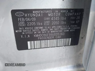 2009 Hyundai Elantra Touring with VIN KMHDC86E99U035163, listed as a IAAI auction lot 42049897 with 123,559 mi miles and . Bid and sale history available at DreamBid. Image 9.