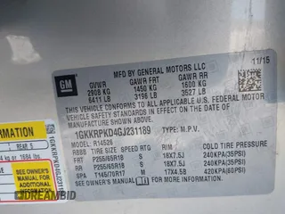 2016 GMC Acadia SLE with VIN 1GKKRPKD4GJ231189, listed as a IAAI auction lot 41299695 with 108,894 mi miles. Bid and sale history available at carsss.com. Image 9.