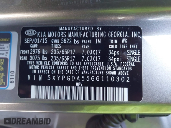 2016 Kia Sorento LX z VIN 5XYPGDA55GG110302, wystawiony jako IAAI lot #42045429 z przebiegiem 166 368 mil mil oraz . Historia ofert i sprzedaży dostępna na DreamBid. Obrazek 9.