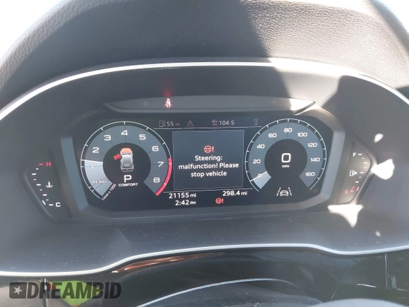 2020 Audi Q3 S line Premium Plus with VIN WA1EECF36L1103748, listed as a IAAI auction lot 41368428 with 21,155 mi miles and . Bid and sale history available at DreamBid. Image 7.