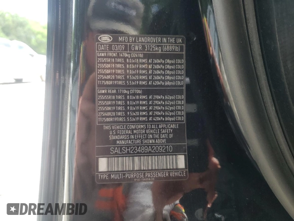 2009 Land Rover Range Rover Sport SC z VIN SALSH23489A209210, wystawiony jako Copart lot #63187525 z przebiegiem 156 479 mil mil oraz Szkoda całkowita • Salvage title. Historia ofert i sprzedaży dostępna na DreamBid. Obrazek 13.