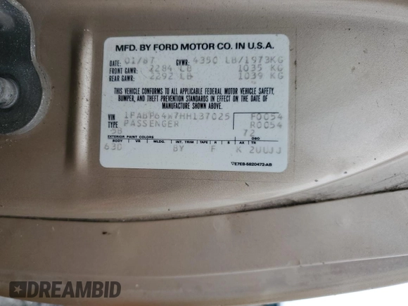 1987 Ford Thunderbird with VIN 1FABP64W7HH137025, listed as a Copart auction lot 80162264 with 137,140 mi miles and Salvage Title. Bid and sale history available at DreamBid. Image 12.