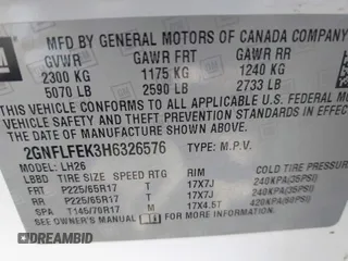 2017 Chevrolet Equinox LT with VIN 2GNFLFEK3H6326576, listed as a IAAI auction lot 42141043 with 94,495 mi miles. Bid and sale history available at carsss.com. Image 9.