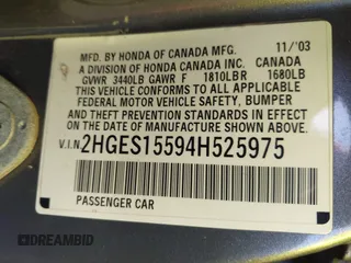 2004 Honda Civic LX with VIN 2HGES15594H525975, listed as a IAAI auction lot 41266024 with 241,598 mi miles. Bid and sale history available at carsss.com. Image 9.