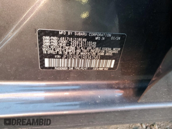 2024 Subaru Impreza with VIN JF1GUABC1R8347583, listed as a Copart auction lot 42559315 with 13,289 mi miles and Salvage Title. Bid and sale history available at carsss.com. Image 12.