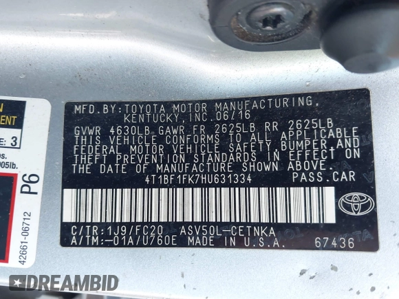 2017 Toyota Camry XLE with VIN 4T1BF1FK7HU631334, listed as a IAAI auction lot 42040087 with 116,728 mi miles. Bid and sale history available at carsss.com. Image 9.