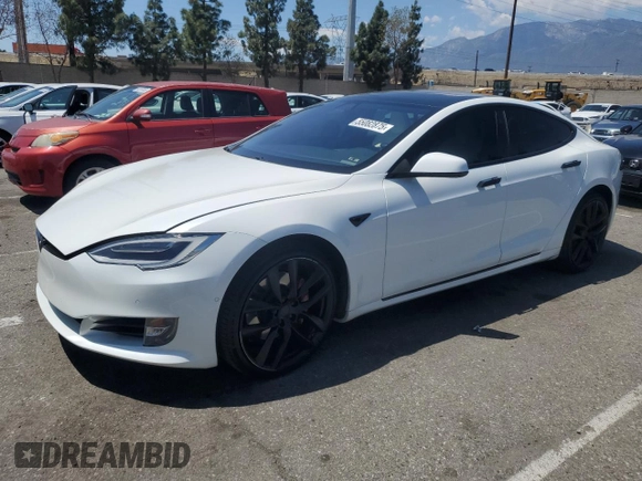 2020 Tesla Model S Performance with VIN 5YJSA1E42LF401157, listed as a Copart auction lot 55082875 with 60,376 mi miles and Salvage title. Bid and sale history available at DreamBid. Image 1.