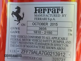 2016 Ferrari 488 с VIN ZFF79ALA7G0213912, выставлен на аукционе Copart как лот 56981185 с пробегом Не указан миль и Списание • Salvage title. История ставок и продаж доступна на DreamBid. Изображение 12.