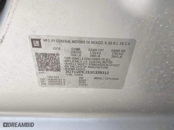 2018 GMC Sierra 1500 Denali with VIN 3GTU2PEJ3JG329312, listed as a IAAI auction lot 41706799 with 1 mi miles. Bid and sale history available at carsss.com. Image 9.
