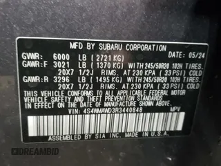 2024 Subaru Ascent Touring с VIN 4S4WMAWD3R3440848, выставлен на аукционе Copart как лот 48010315 с пробегом 2 898 миль миль и Списание • Salvage title. История ставок и продаж доступна на DreamBid. Изображение 13.