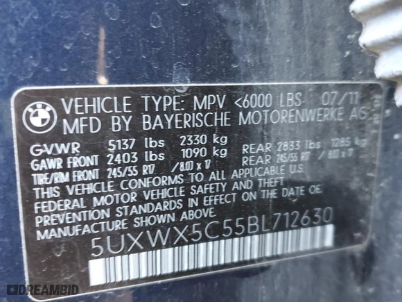 2011 BMW X3 28i with VIN 5UXWX5C55BL712630, listed as a Copart auction lot 46926355 with 99,139 mi miles and Salvage Title. Bid and sale history available at carsss.com. Image 15.