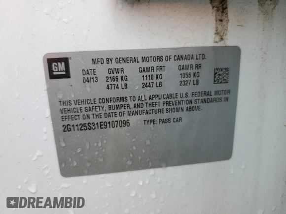 2014 Chevrolet Impala LT with VIN 2G1125S31E9107096, listed as a Copart auction lot 55640915 with 86,688 mi miles and Non Repairable. Bid and sale history available at DreamBid. Image 12.