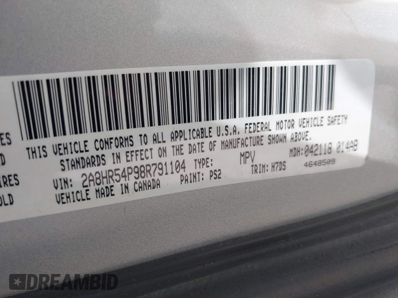 2008 Chrysler Town & Country Touring with VIN 2A8HR54P98R791104, listed as a IAAI auction lot 42485737 with 172,260 mi miles and . Bid and sale history available at DreamBid. Image 9.