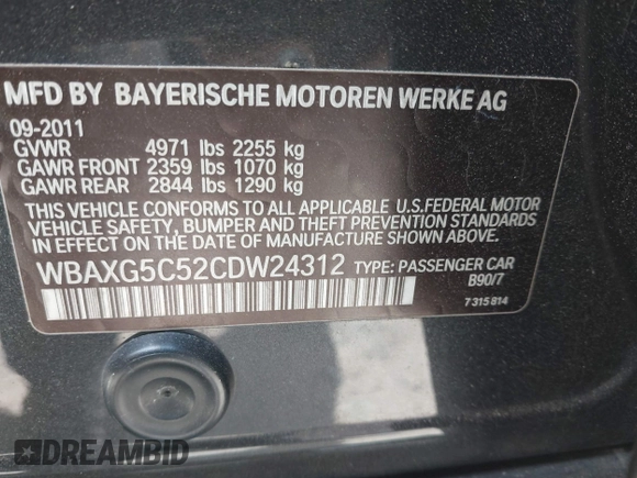 2012 BMW 5 Series 528i z VIN WBAXG5C52CDW24312, wystawiony jako IAAI lot #42083257 z przebiegiem 94 798 mil mil oraz . Historia ofert i sprzedaży dostępna na DreamBid. Obrazek 9.