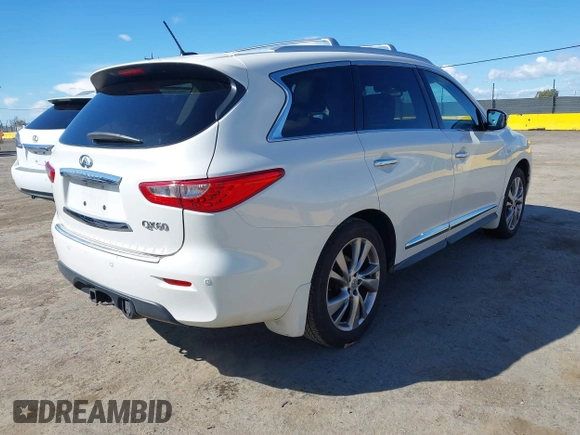 2014 Infiniti QX60 with VIN 5N1AL0MM9EC514942, listed as a IAAI auction lot 41807452 with 178,540 mi miles and . Bid and sale history available at DreamBid. Image 4.
