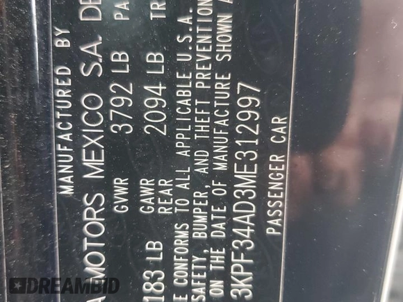 2021 Kia Forte GT-Line с VIN 3KPF34AD3ME312997, выставлен на аукционе Copart как лот 58248575 с пробегом 56 382 миль миль и Списание • Salvage title. История ставок и продаж доступна на DreamBid. Изображение 12.