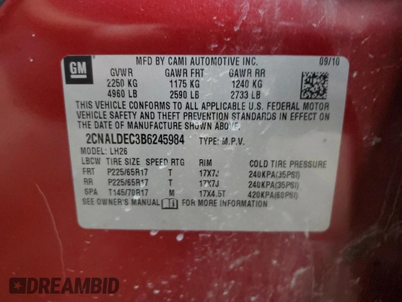 2011 Chevrolet Equinox LT w/1LT with VIN 2CNALDEC3B6245984, listed as a Copart auction lot 79035714 with 188,348 mi miles and Clean Title. Bid and sale history available at carsss.com. Image 13.