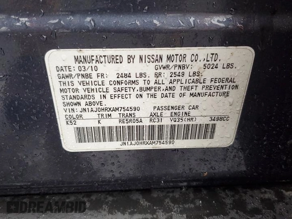 2010 Infiniti EX Journey z VIN JN1AJ0HRXAM754590, wystawiony jako Copart lot #56530935 z przebiegiem 151 688 mil mil oraz Szkoda całkowita • Salvage title. Historia ofert i sprzedaży dostępna na DreamBid. Obrazek 13.