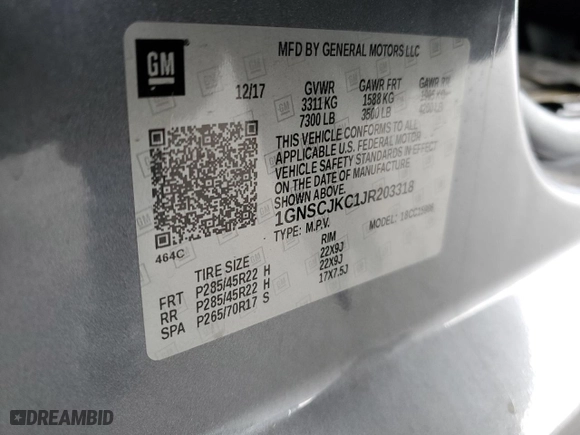 2018 Chevrolet Suburban Premier with VIN 1GNSCJKC1JR203318, listed as a Copart auction lot 44690745 with 120,137 mi miles and Salvage Title. Bid and sale history available at carsss.com. Image 15.