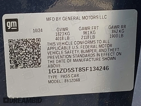 2025 Chevrolet Malibu LT with VIN 1G1ZD5ST8SF134246, listed as a IAAI auction lot 42247999 with 15,679 mi miles and . Bid and sale history available at DreamBid. Image 9.