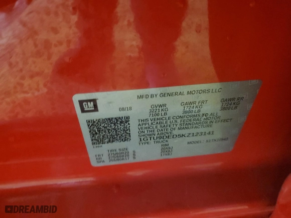 2019 GMC Sierra 1500 SLT with VIN 1GTU9DED5KZ123141, listed as a Copart auction lot 45102115 with 0 mi miles and Salvage Title. Bid and sale history available at carsss.com. Image 14.