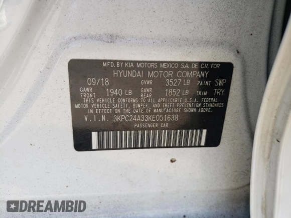 2019 Hyundai Accent SE with VIN 3KPC24A33KE051638, listed as a Copart auction lot 64759612 with 62,625 mi miles. Bid and sale history available at carsss.com. Image 10.