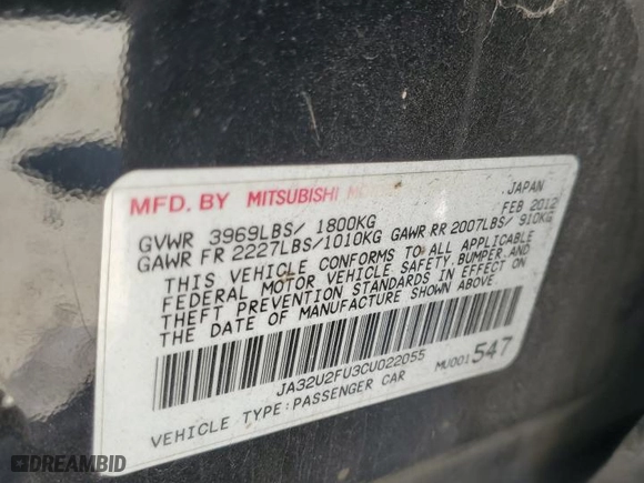 2012 Mitsubishi Lancer ES with VIN JA32U2FU3CU022055, listed as a Copart auction lot 52185265 with 174,701 mi miles and Salvage Title. Bid and sale history available at carsss.com. Image 12.