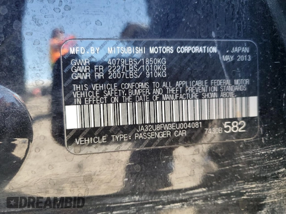 2014 Mitsubishi Lancer GT with VIN JA32U8FW3EU004081, listed as a Copart auction lot 86658984 with 138,634 mi miles and Salvage Title. Bid and sale history available at carsss.com. Image 14.
