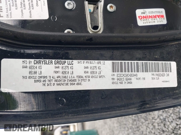 2012 Chrysler 300 Limited with VIN 2C3CCACG0CH263449, listed as a IAAI auction lot 41829134 with 157,108 mi miles. Bid and sale history available at carsss.com. Image 9.