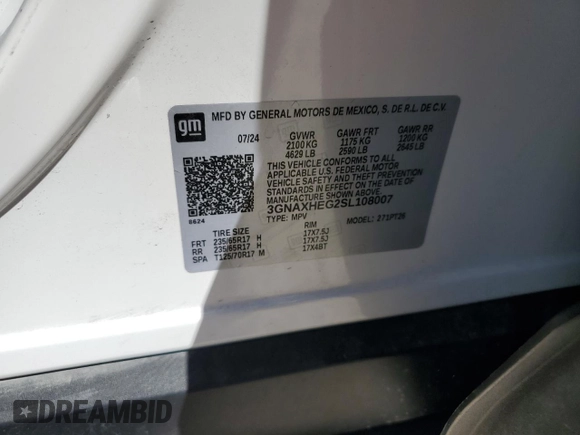 2025 Chevrolet Equinox FWD LT with VIN 3GNAXHEG2SL108007, listed as a Copart auction lot 50139305 with 12,465 mi miles and Non Repairable. Bid and sale history available at DreamBid. Image 13.
