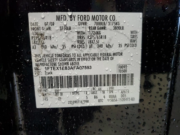 2010 Ford F-150 XL with VIN 1FTEX1E83AFA07593, listed as a Copart auction lot 51984025 with 210,405 mi miles and Salvage Title. Bid and sale history available at carsss.com. Image 13.