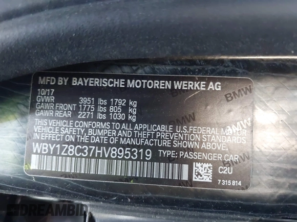 2017 BMW i3 z VIN WBY1Z8C37HV895319, wystawiony jako IAAI lot #42005859 z przebiegiem 84 271 mil mil oraz . Historia ofert i sprzedaży dostępna na DreamBid. Obrazek 9.