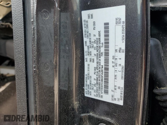 2016 Ford F-150 XLT with VIN 1FTEW1C86GFA28744, listed as a Copart auction lot 55094845 with 23,586 mi miles and Salvage title. Bid and sale history available at DreamBid. Image 13.
