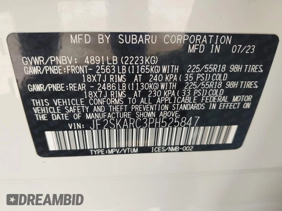 2023 Subaru Forester Touring with VIN JF2SKARC3PH525847, listed as a IAAI auction lot 42315726 with 32,235 mi miles and . Bid and sale history available at DreamBid. Image 9.