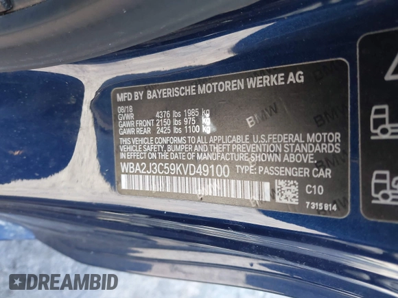 2019 BMW 2 Series 230i xDrive with VIN WBA2J3C59KVD49100, listed as a IAAI auction lot 41620304 with 47,635 mi miles. Bid and sale history available at carsss.com. Image 9.