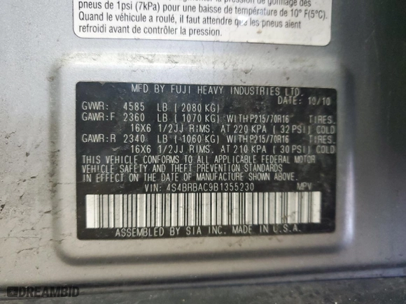 2011 Subaru Outback 2.5i with VIN 4S4BRBAC9B1355230, listed as a Copart auction lot 50580735 with 106,263 mi miles and Salvage Title. Bid and sale history available at carsss.com. Image 16.