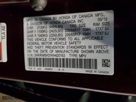2019 Honda CR-V LX with VIN 2HKRW5H31KH420163, listed as a Copart auction lot 45816735 with 29,881 mi miles and Salvage Title. Bid and sale history available at carsss.com. Image 13.