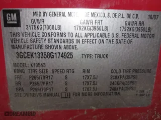 2008 Chevrolet Silverado 1500 LTZ with VIN 3GCEK13358G174925, listed as a IAAI auction lot 41551571 with 212,718 mi miles. Bid and sale history available at carsss.com. Image 9.