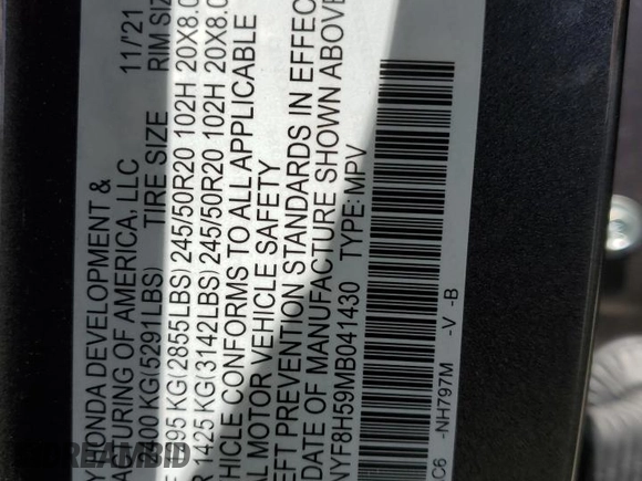 2021 Honda Passport EX-L с VIN 5FNYF8H59MB041430, выставлен на аукционе Copart как лот 56387105 с пробегом 31 232 миль миль и Списание • Salvage title. История ставок и продаж доступна на DreamBid. Изображение 13.