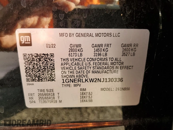 2022 Chevrolet Traverse LS with VIN 1GNERLKW2NJ130336, listed as a Copart auction lot 69991994 with 51,202 mi miles and Salvage Title. Bid and sale history available at carsss.com. Image 13.
