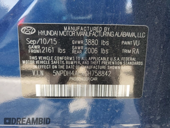 2016 Hyundai Elantra SE with VIN 5NPDH4AEXGH758842, listed as a Copart auction lot 49199524 with 155,813 mi miles and Clean Title. Bid and sale history available at DreamBid. Image 12.