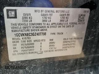 2016 Chevrolet Silverado 1500 Work Truck with VIN 1GCVKNEC3GZ407798, listed as a Copart auction lot 54621265 with 177,956 mi miles and Salvage Title. Bid and sale history available at DreamBid. Image 12.