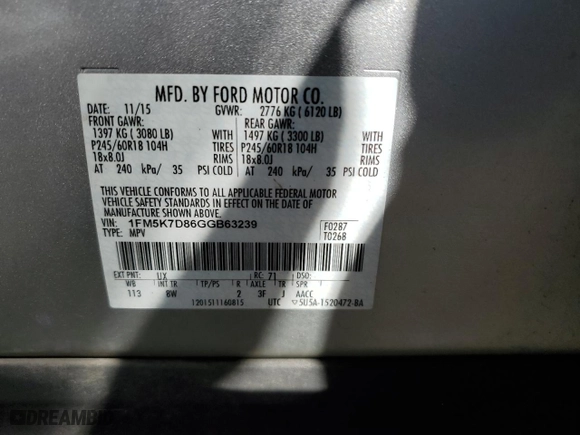 2016 Ford Explorer XLT with VIN 1FM5K7D86GGB63239, listed as a Copart auction lot 46714795 with 191,667 mi miles and Clean Title. Bid and sale history available at carsss.com. Image 13.