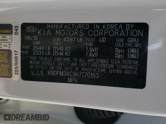 2017 Kia Sportage LX with VIN KNDPM3AC9H7170163, listed as a Copart auction lot 55424695 with 159,385 mi miles and Clean Title. Bid and sale history available at carsss.com. Image 12.