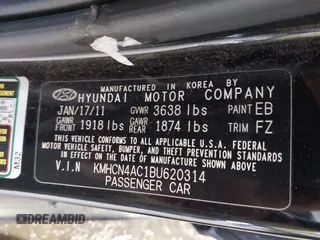 2011 Hyundai Accent GLS z VIN KMHCN4AC1BU620314, wystawiony jako IAAI lot #42228847 z przebiegiem 144 313 mil mil oraz . Historia ofert i sprzedaży dostępna na DreamBid. Obrazek 9.